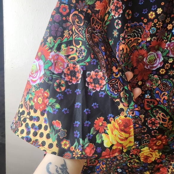 New York & Company Vintage Inspired Mixed Print Bell Sleeve Mini Dress - Picture 5 of 7